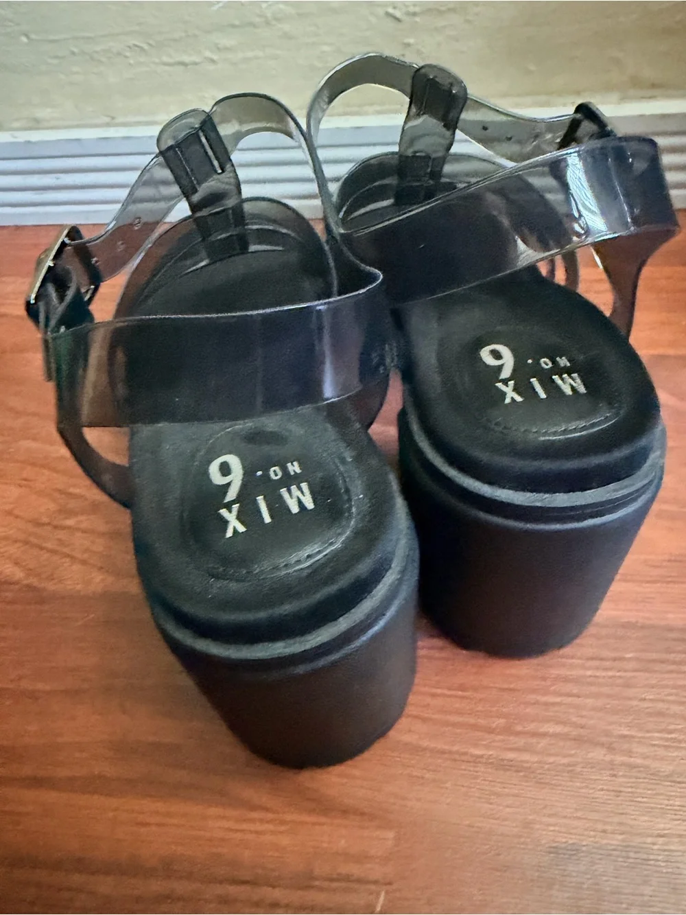 Mix No. 6 Black Strappy Sandal with Clear Ankle Strap